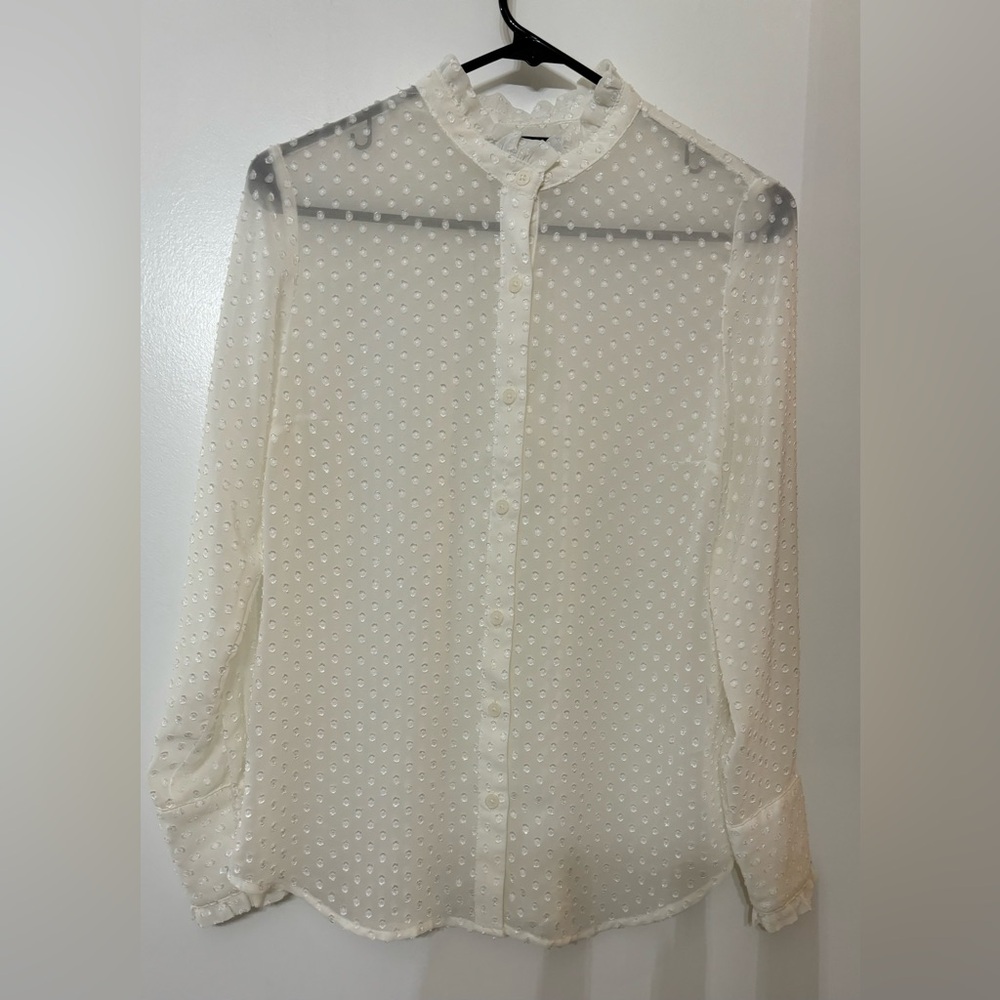 Banana Republic Cream Beige Sheer Polka Dot Button Down Blouse Size XS Career